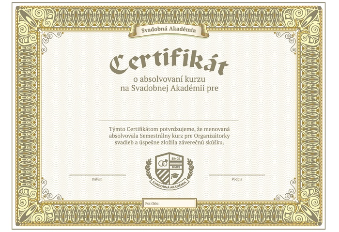 Certifikát Organizátorka svadieb